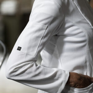 YellowJacket Chefwear White Long Sleeve Womens Chef Jacket Uniform Model Front Pockets